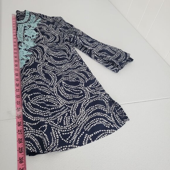 Charter Club Womens Blue Embroidered Blouse Size M 3/4 Sleeve V Neck Preppy - Picture 7 of 8